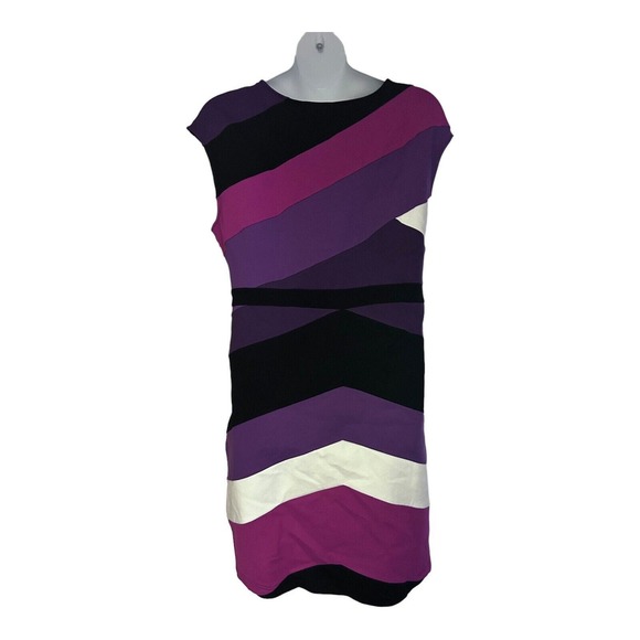 Midnight Velvet Ponte Colorblock Purple Fuchsia Black Office Cocktail Dress - Picture 6 of 14